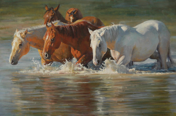 Phil Beck, Makin’ a Splash, oil, 24 x 36.