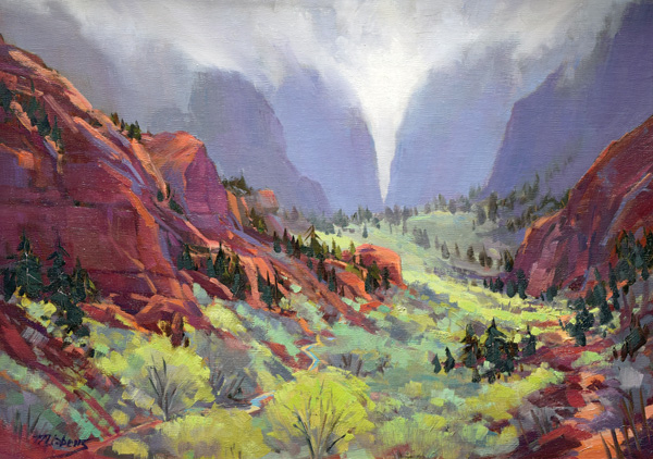 Mary Jabens, Morning Storms, Kolob, oil, 20 x 24.