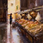 Mitch Baird, Fish Market Patron, oil, 24 x 16.