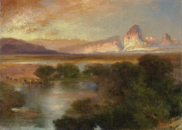 Thomas Moran, Green River in Wyoming, oil, 10 x 14. 