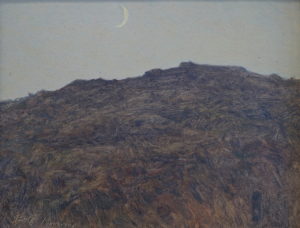 Gottardo Piazzoni, Sliver of Moon Over the Hill, oil, 8 x 10.