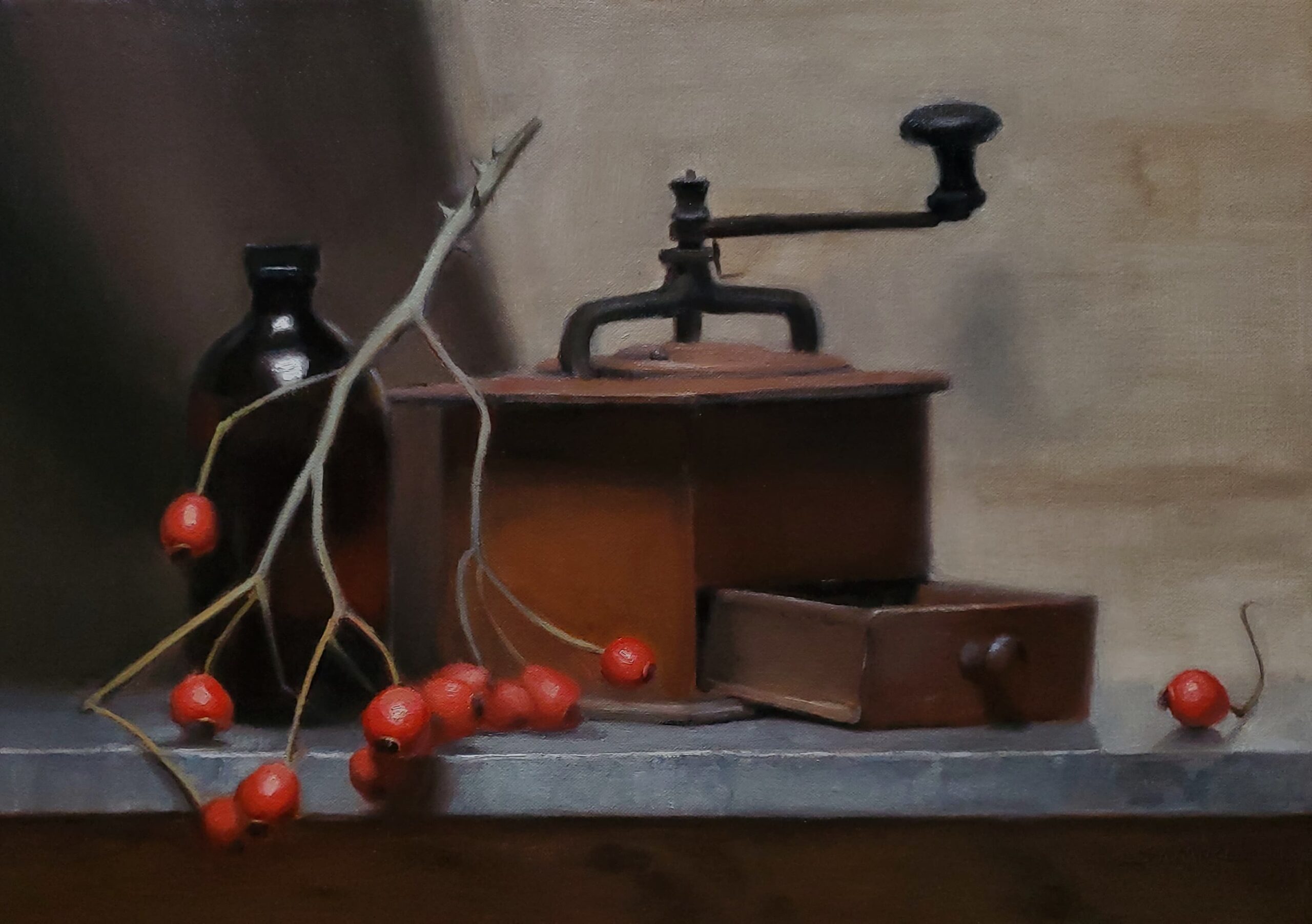 Samuel Hoskins, Rosehip Coffee, oil, 14 x 20.