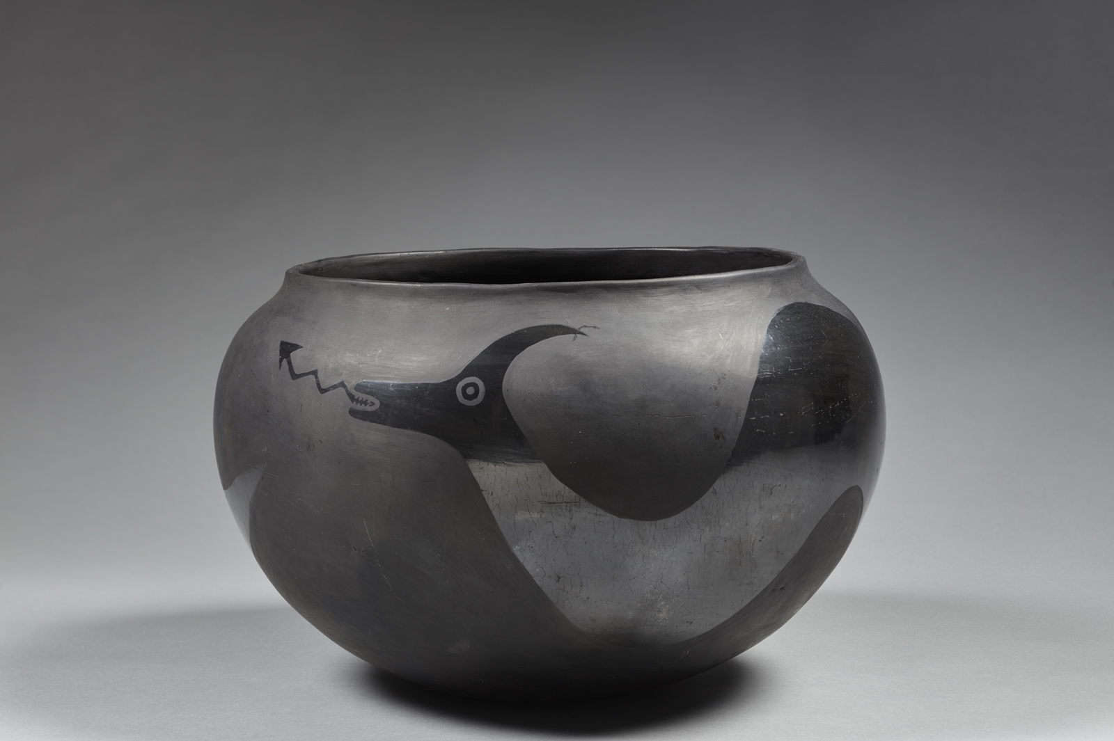 Maria and Julian Martinez (San Ildefonso, 1886-1980 and 1885-1943), Bowl, about 1921, clay and paint, 8.75 x 14. Denver Art Museum, gift of Frederic H. Douglas, 1954.454.